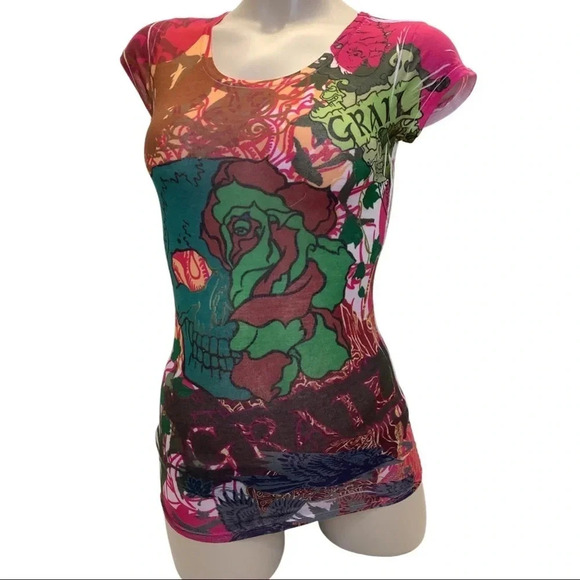 Grail Sublimation Print Fitted Baby Tee Size Small  Made in USA New - Picture 1 of 4